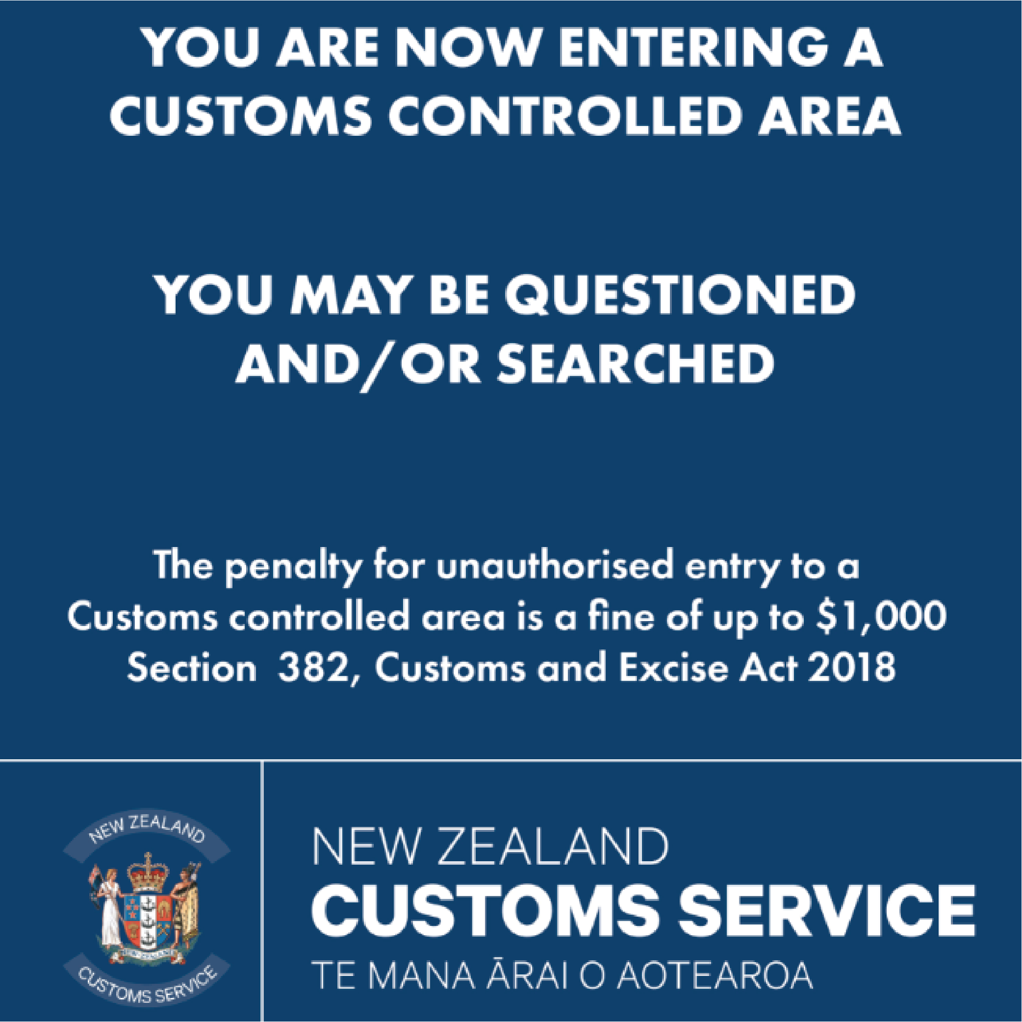 NZ Customs Service - Customs Controlled Area (CCA)
